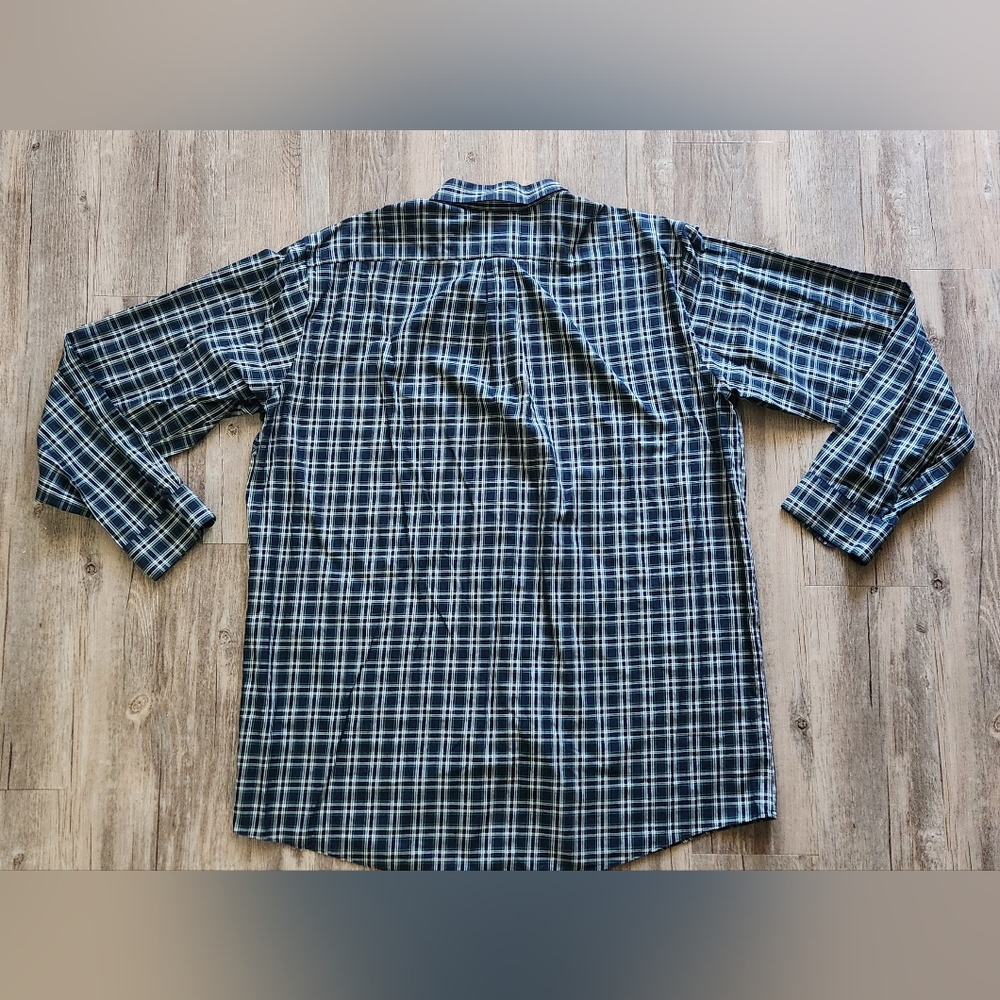 LL Bean Wrinkle Free Twill Sport Mens Navy Green plaid Button Down size XL-tall - Picture 3 of 6